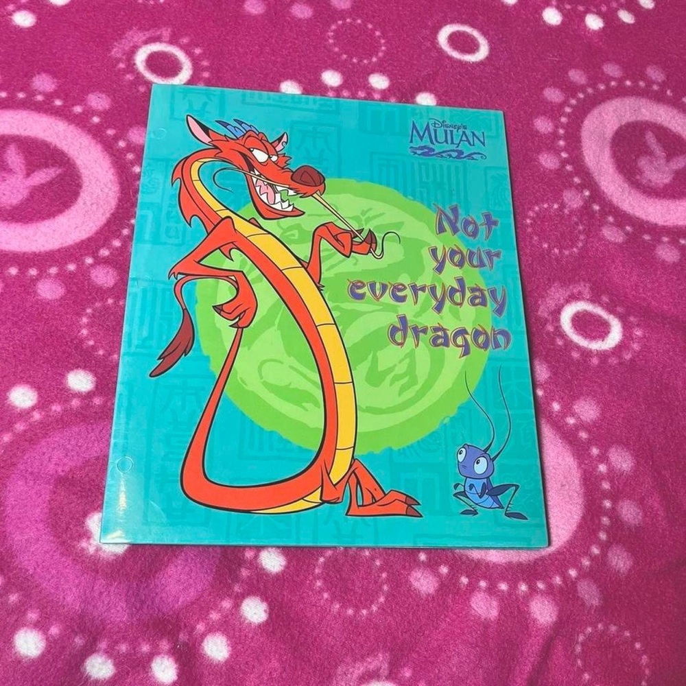 Vintage Disney Mulan Mushu & Cri-kee Portfolio 2 Pocket School Folder Y2k